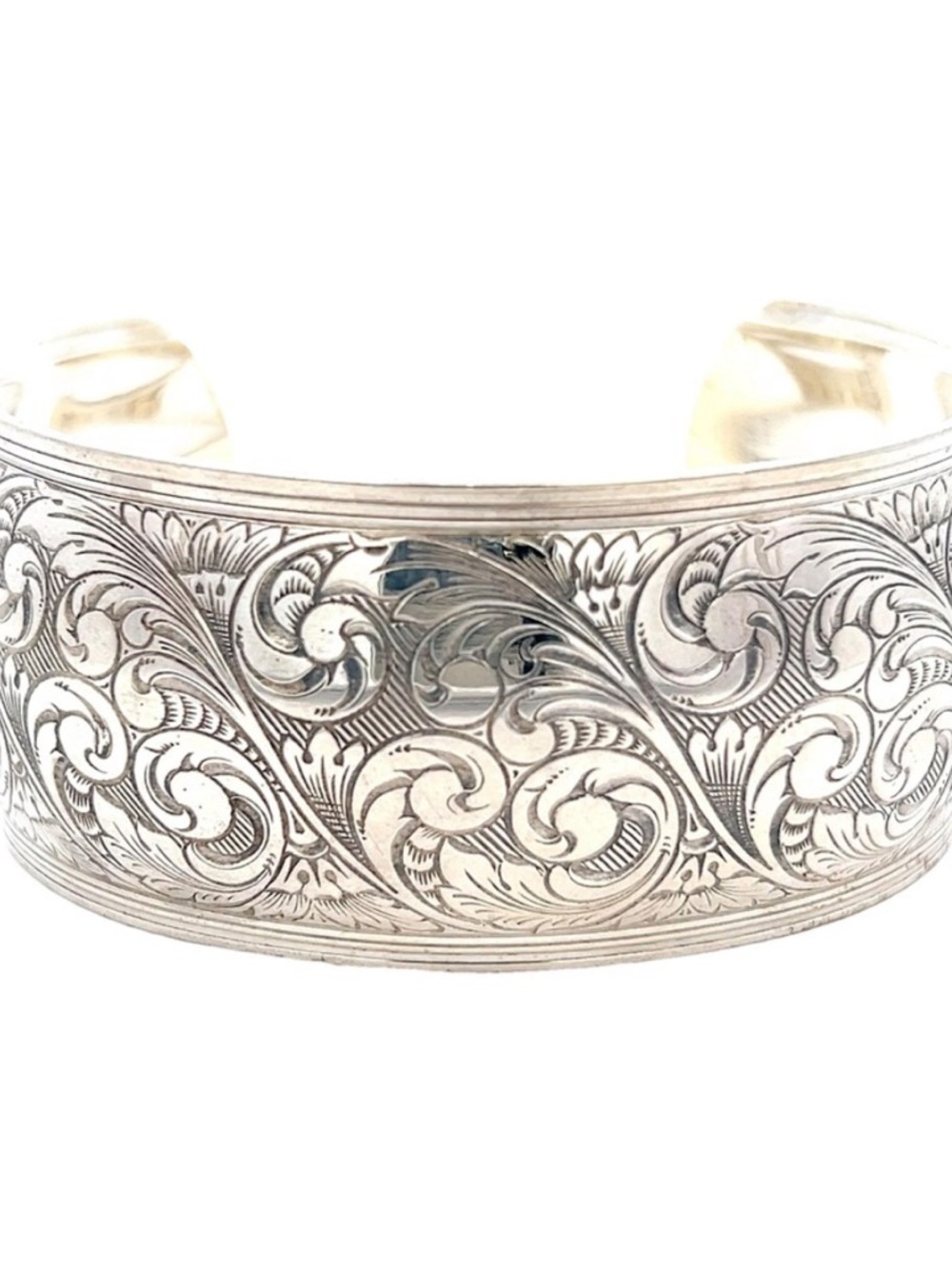 THOMAE 925 Sterling Silver Vintage Cuff Bracelet with Leaves Scrollwork 47 grams - Picture 3 of 8